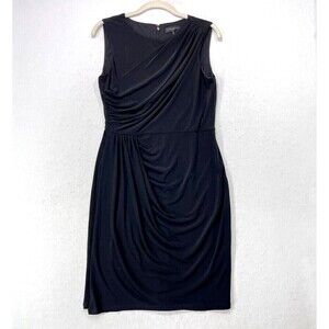 Donna Karan Dress 6 Black Jersey Knit Sheath Black Label Quiet Luxury Draped